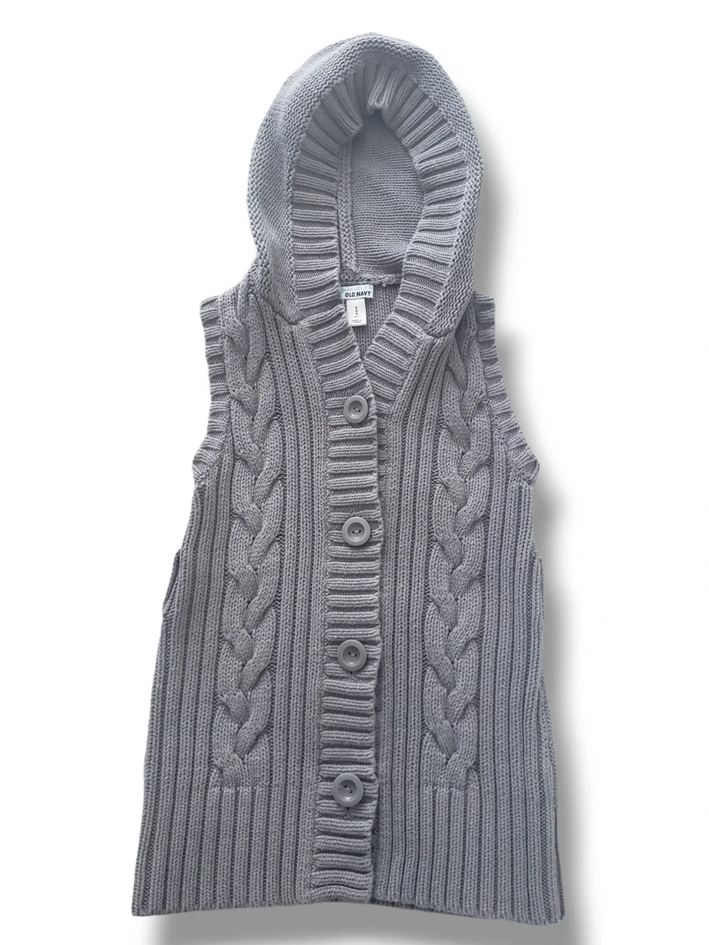 Old Navy S 6-7 Girls Gray Hooded Sweater Vest Chunky Cable Knit